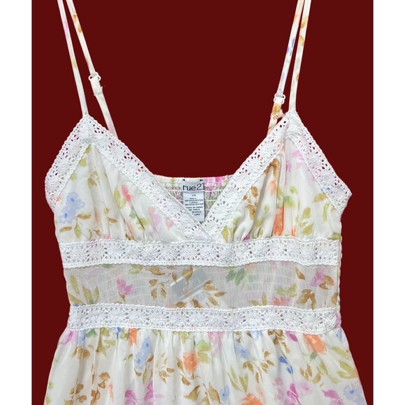 Rue 21 - Women's Summer Sleeveless High Low Hem Ruffle Floral Dress - White - XS - Picture 13 of 16